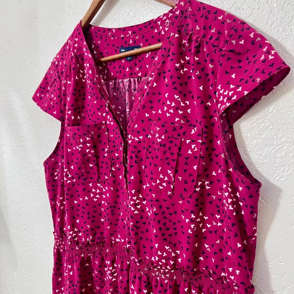 Gap Magenta Pink Heart‎ Print Short Sleeve Elastic Waist Dress XL - Picture 4 of 7